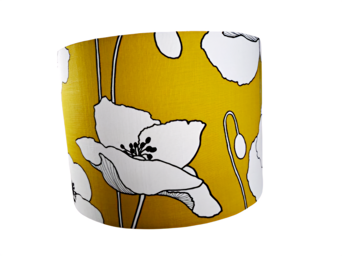 Poppy print lampshade in mustard and black