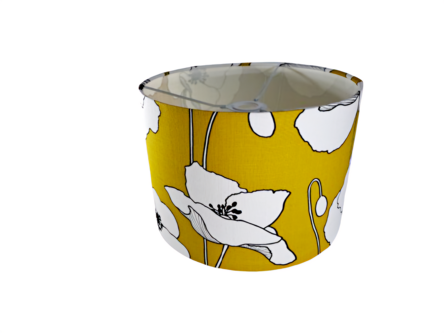 Poppy print lampshade in mustard and black