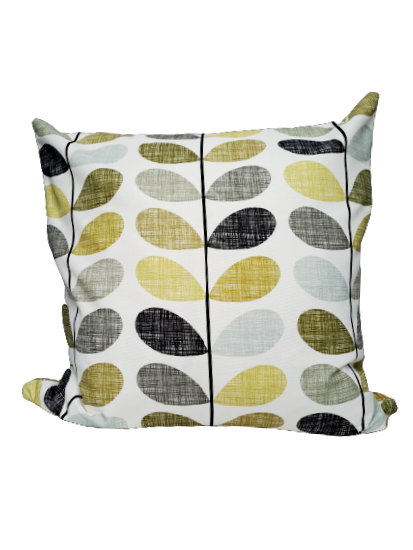 Multi stem print cushion in yellow, blue and grey