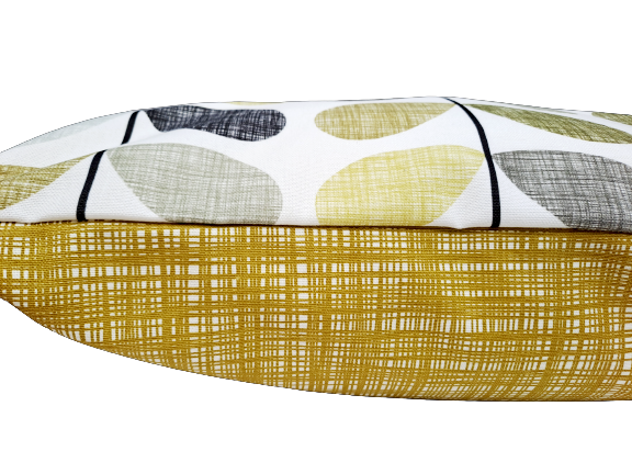 Multi stem print cushion in yellow, blue and grey