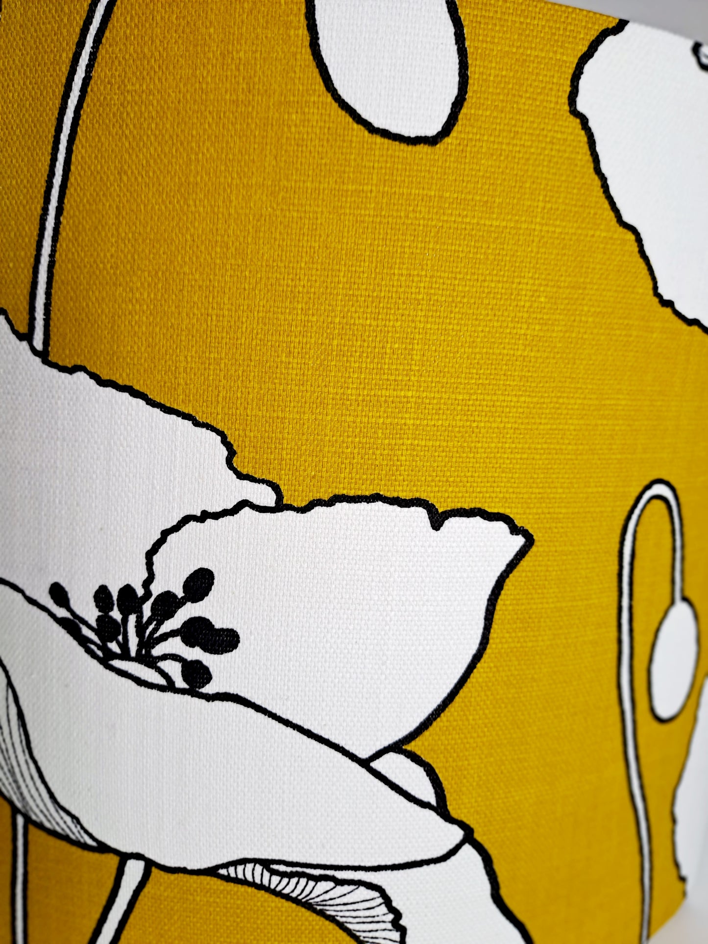 Poppy print lampshade in mustard and black