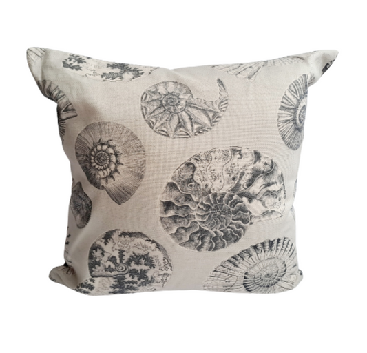 Ammonite print cushion in grey