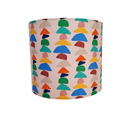 Geometric stack print lampshade in pink, blue and green