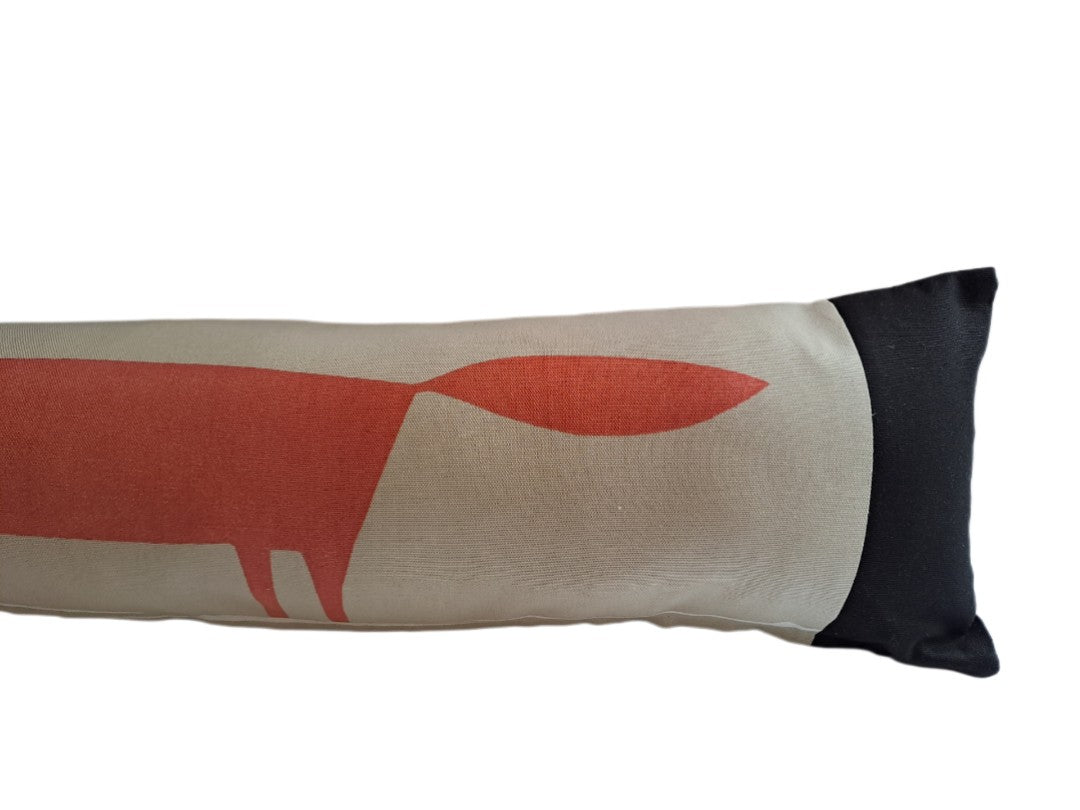 Mr Fox print draught excluder cushion in orange and beige