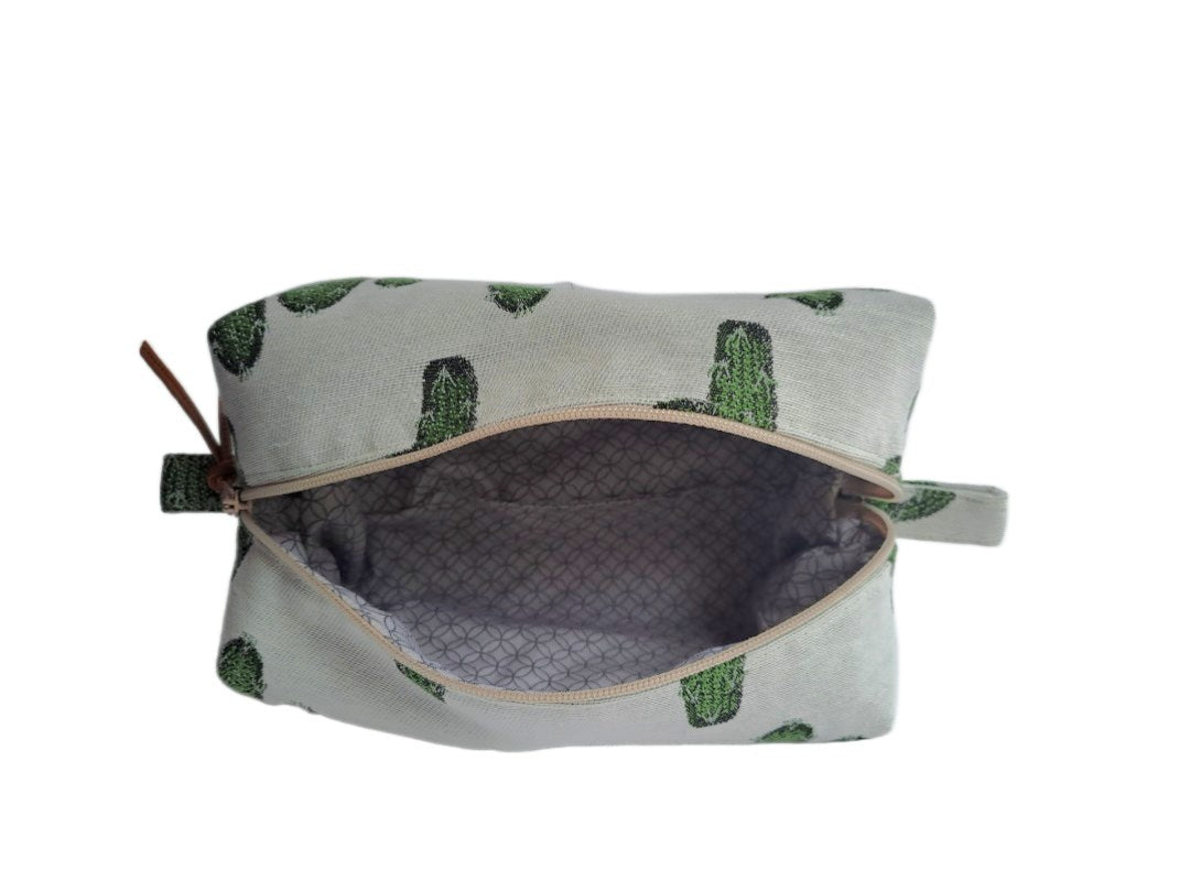 Cactus print cosmetic bag in green