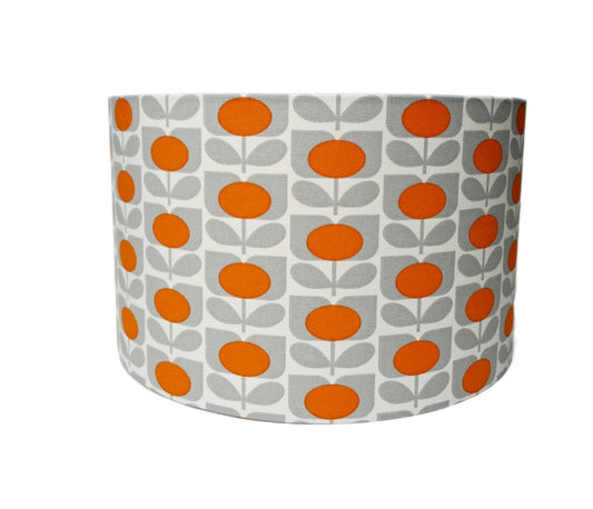 Flower print lampshade in orange and grey