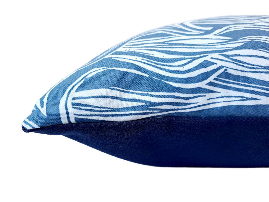 Wave print cushion in blue