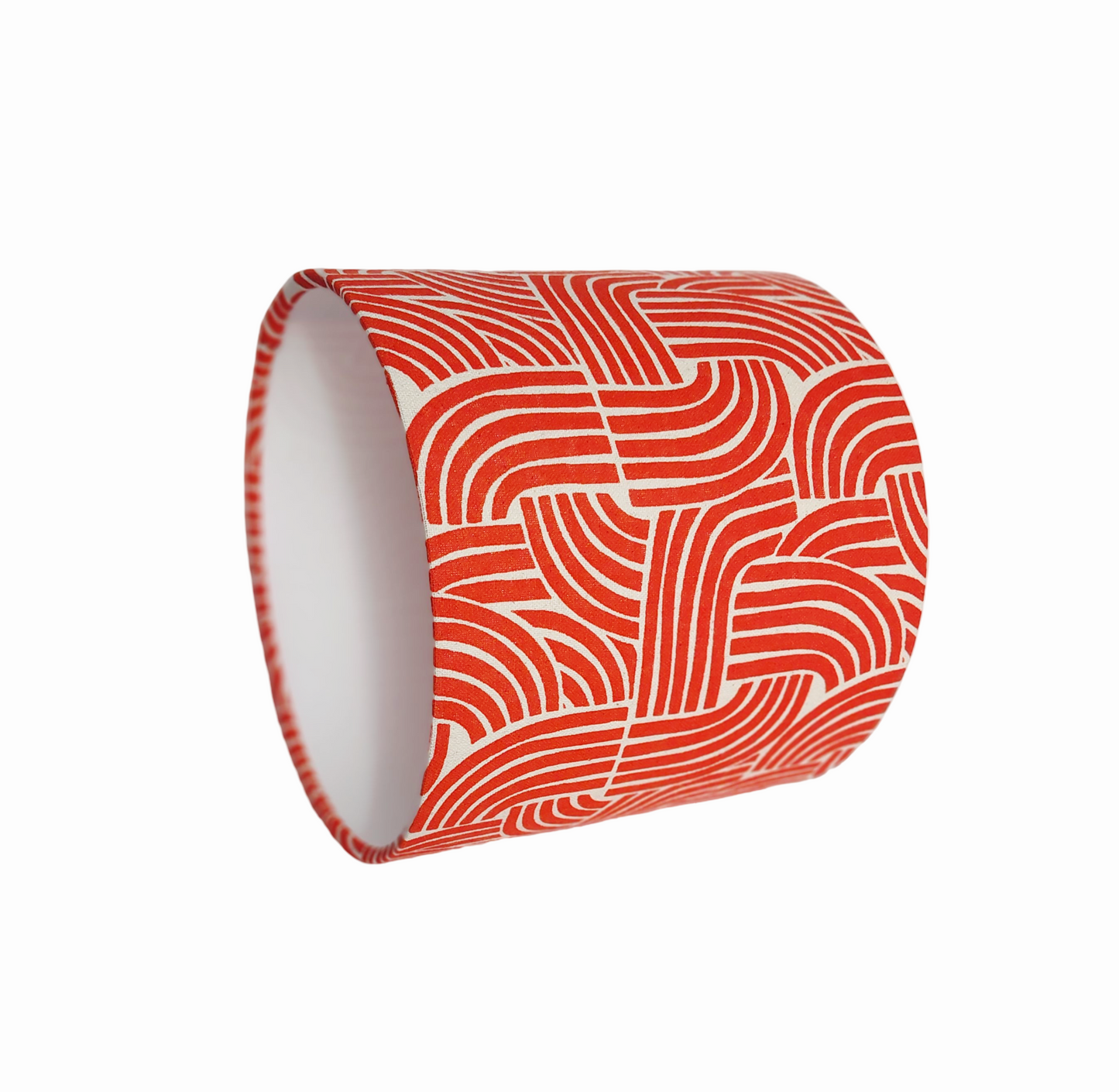 Red geometric wave print drum lampshade: retro arch print in red and beige
