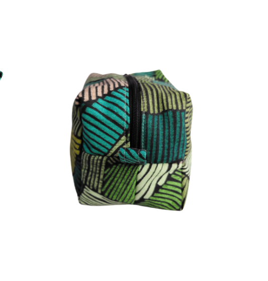 Geometric print cosmetic bag in green
