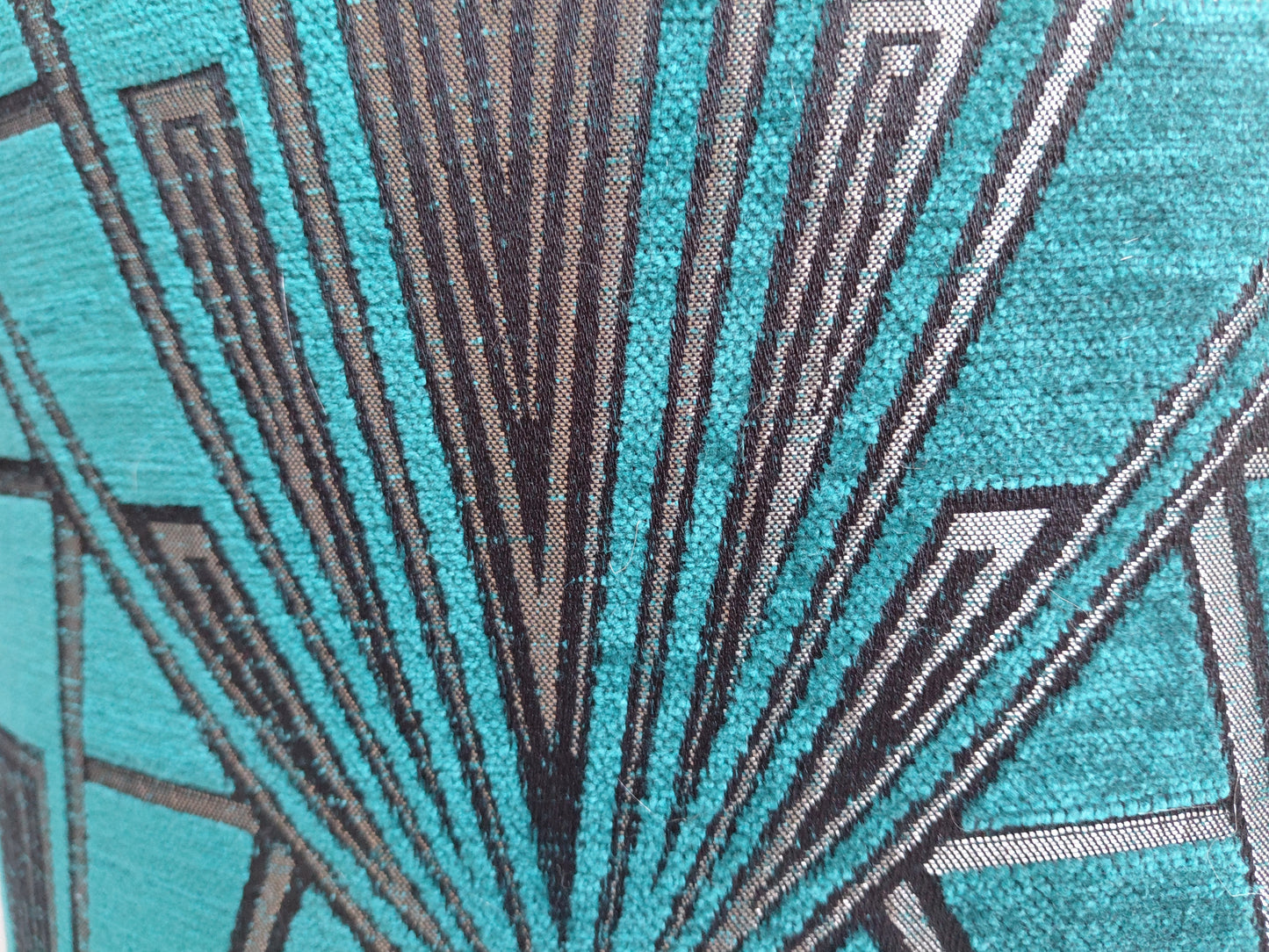 Art Deco print lampshade in teal with silver mirror lining