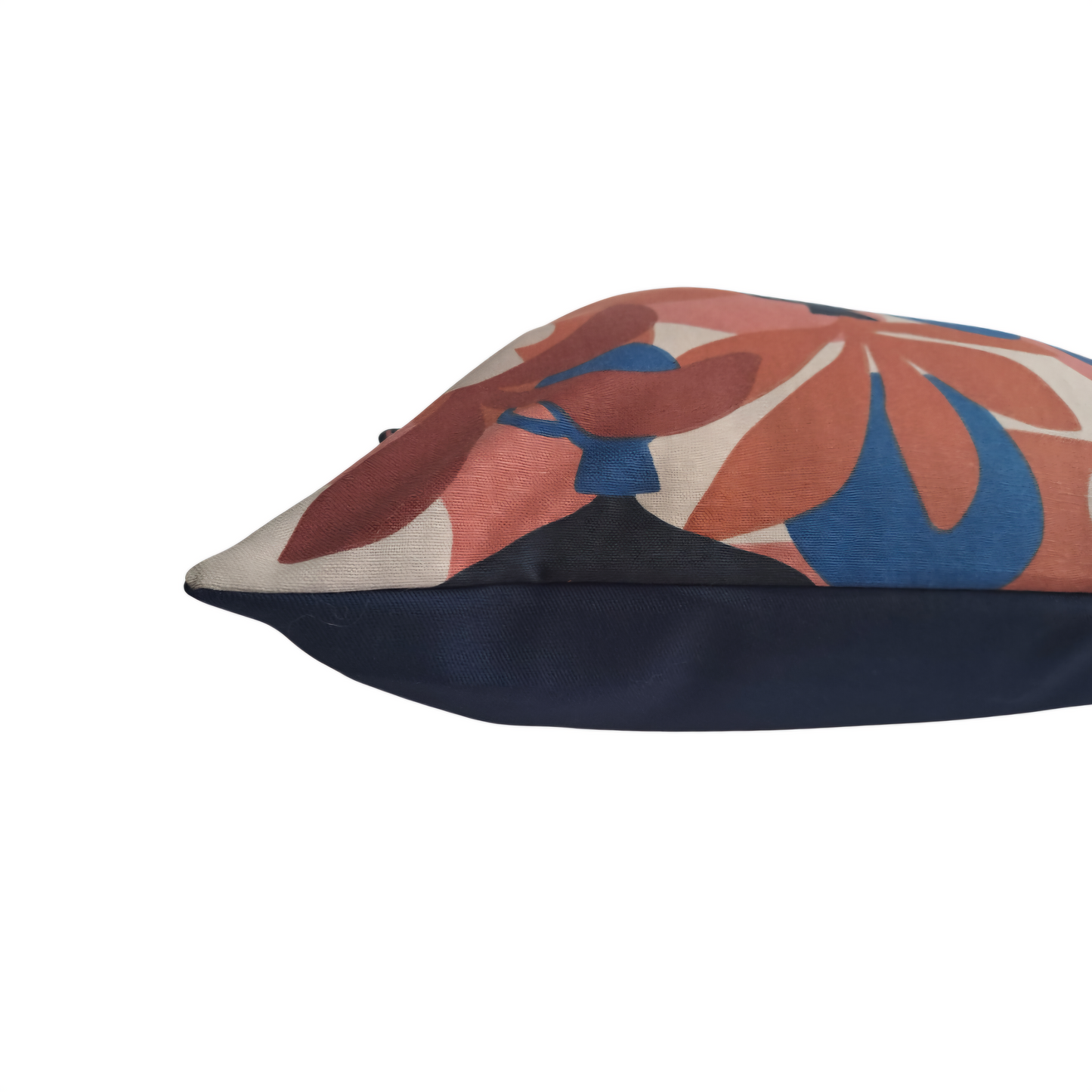 Vase print cushion in terracotta and blue