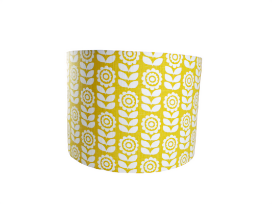 Retro flower print lampshade in yellow and white