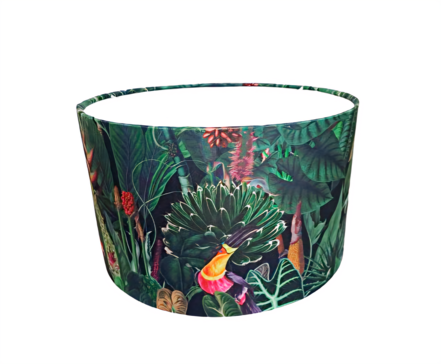 Tropical rainforest print lampshade in green velvet