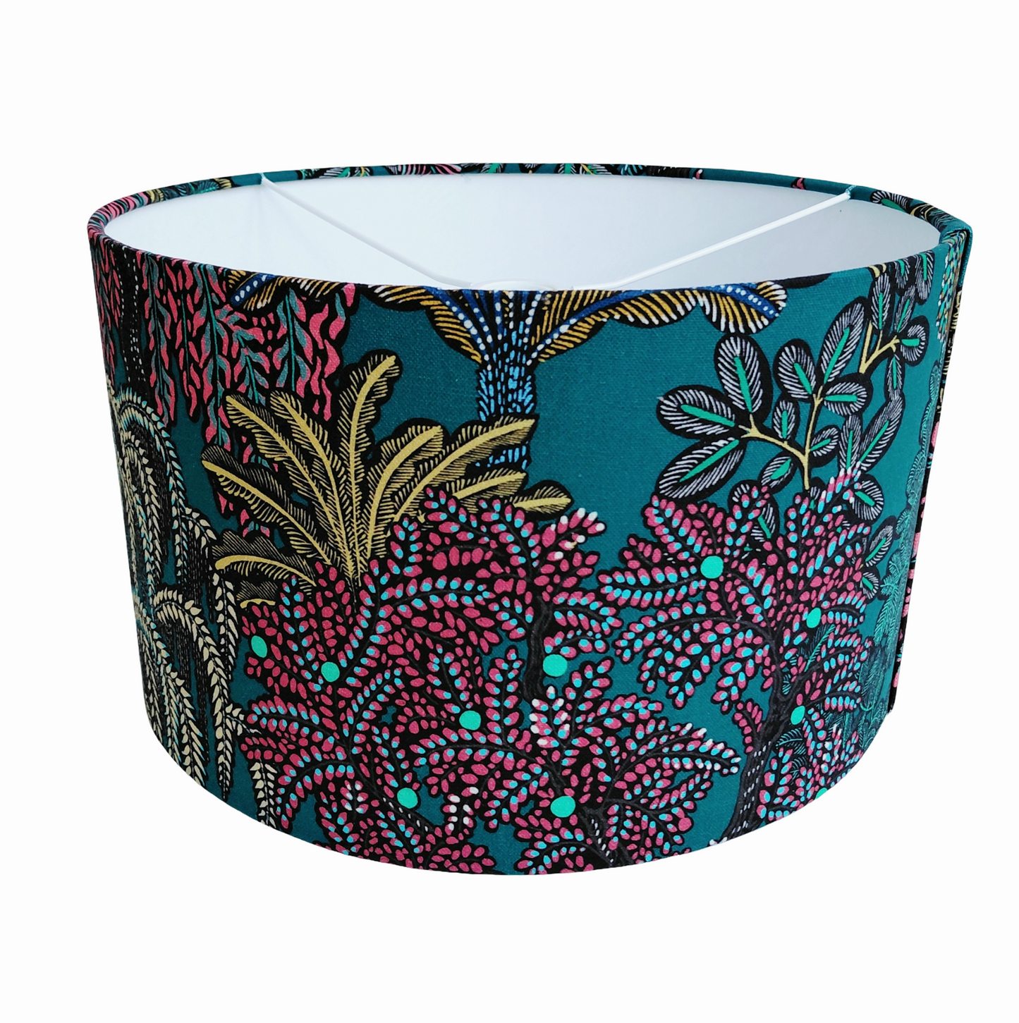 Tropical Print Lampshade – Teal and Pink Drum Shade – Lush Botanical Lamp Shade – Jungle inspired Print Lighting – Maximalist Decor