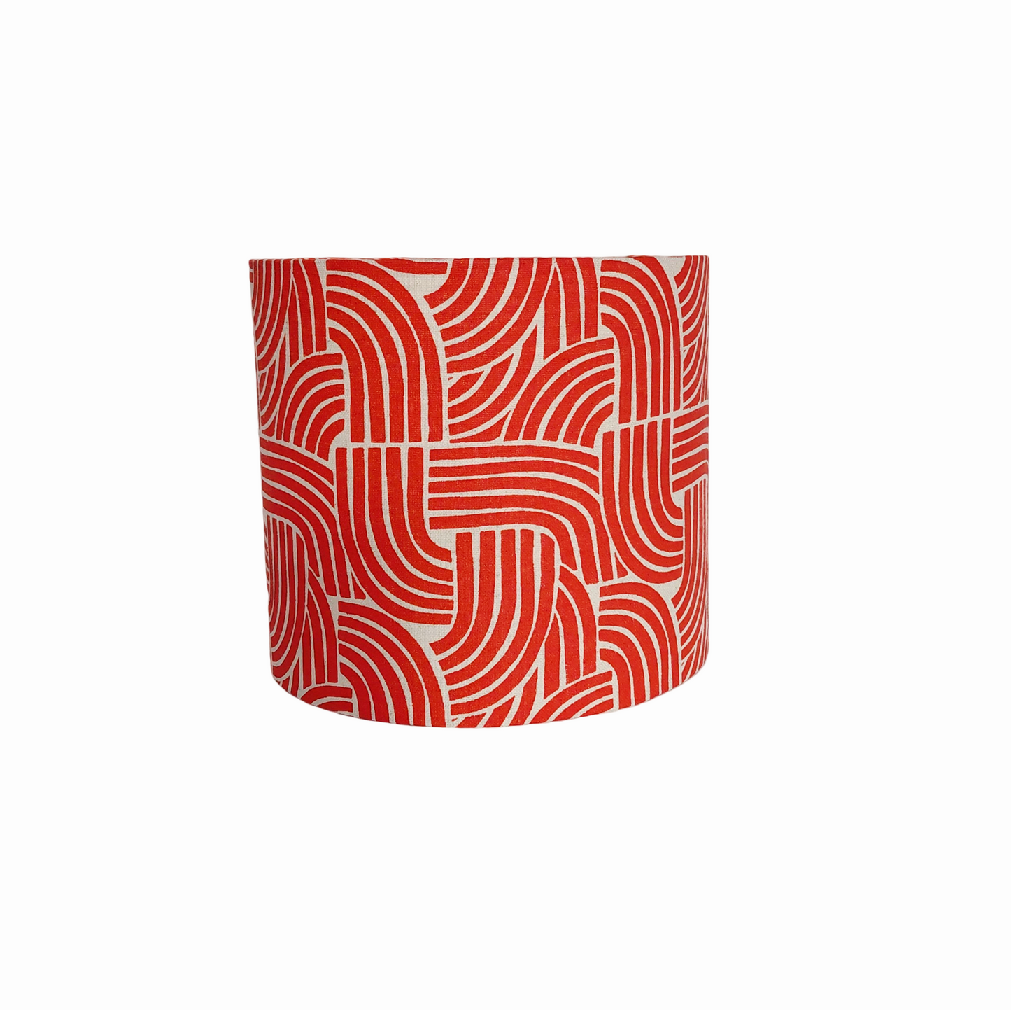 Red geometric wave print drum lampshade: retro arch print in red and beige