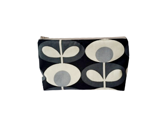 Oval flower print large cosmetic bag in grey and charcoal