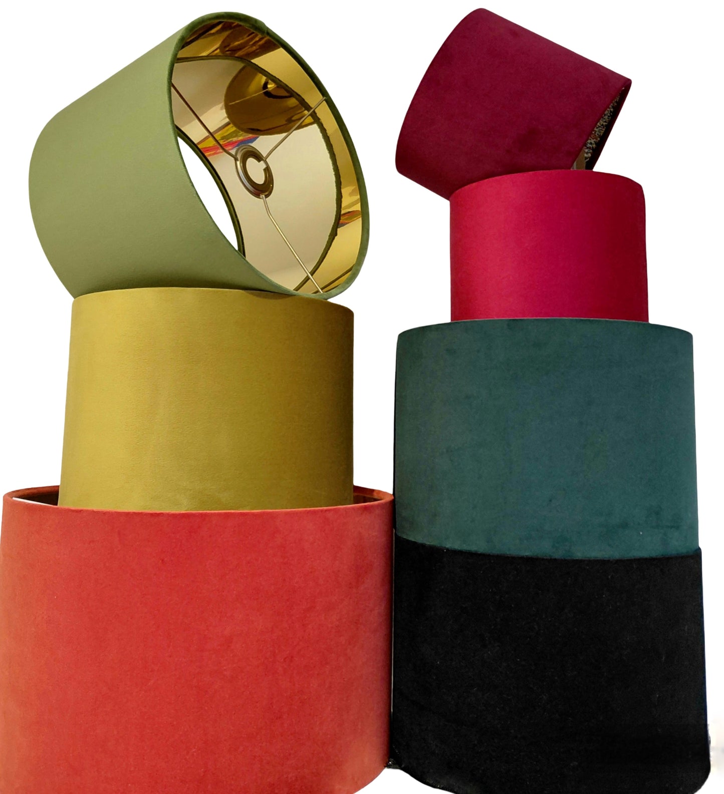 Velvet Lampshade with Mirror Lining – Luxurious Drum Light Shade – Modern Velvet Lighting in selection of colours