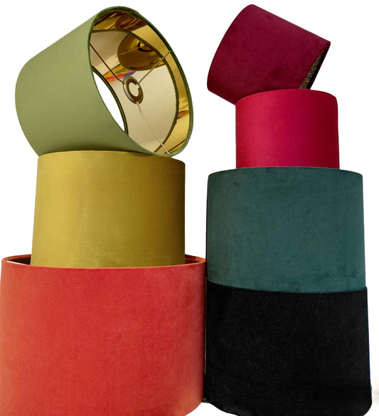 Velvet Lampshade with Mirror Lining – Luxurious Drum Light Shade – Modern Velvet Lighting in selection of colours