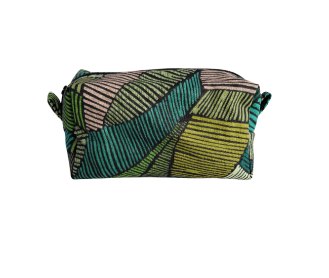 Geometric print cosmetic bag in green