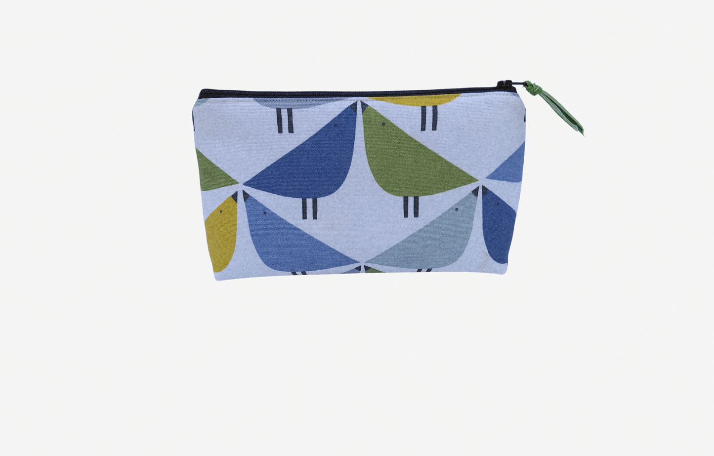 Love Bird print large cosmetic bag in blue and green