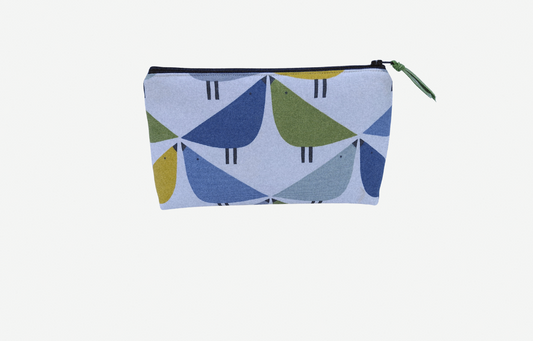 Love Bird print large cosmetic bag in blue and green