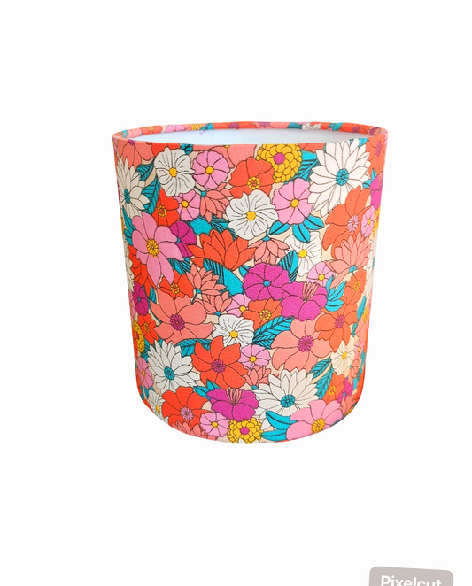 Wildflower Print Lampshade – Red, Purple and Pink Drum Shade –  Retro Flower Print Lighting – Modern Botanical Home Decor