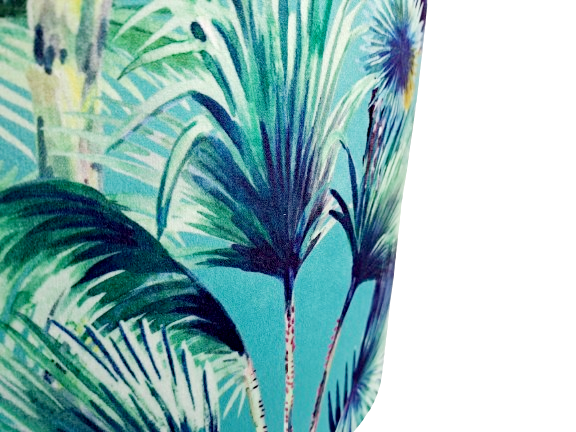 Palm springs print lampshade in blue and green with metallic embossed lining