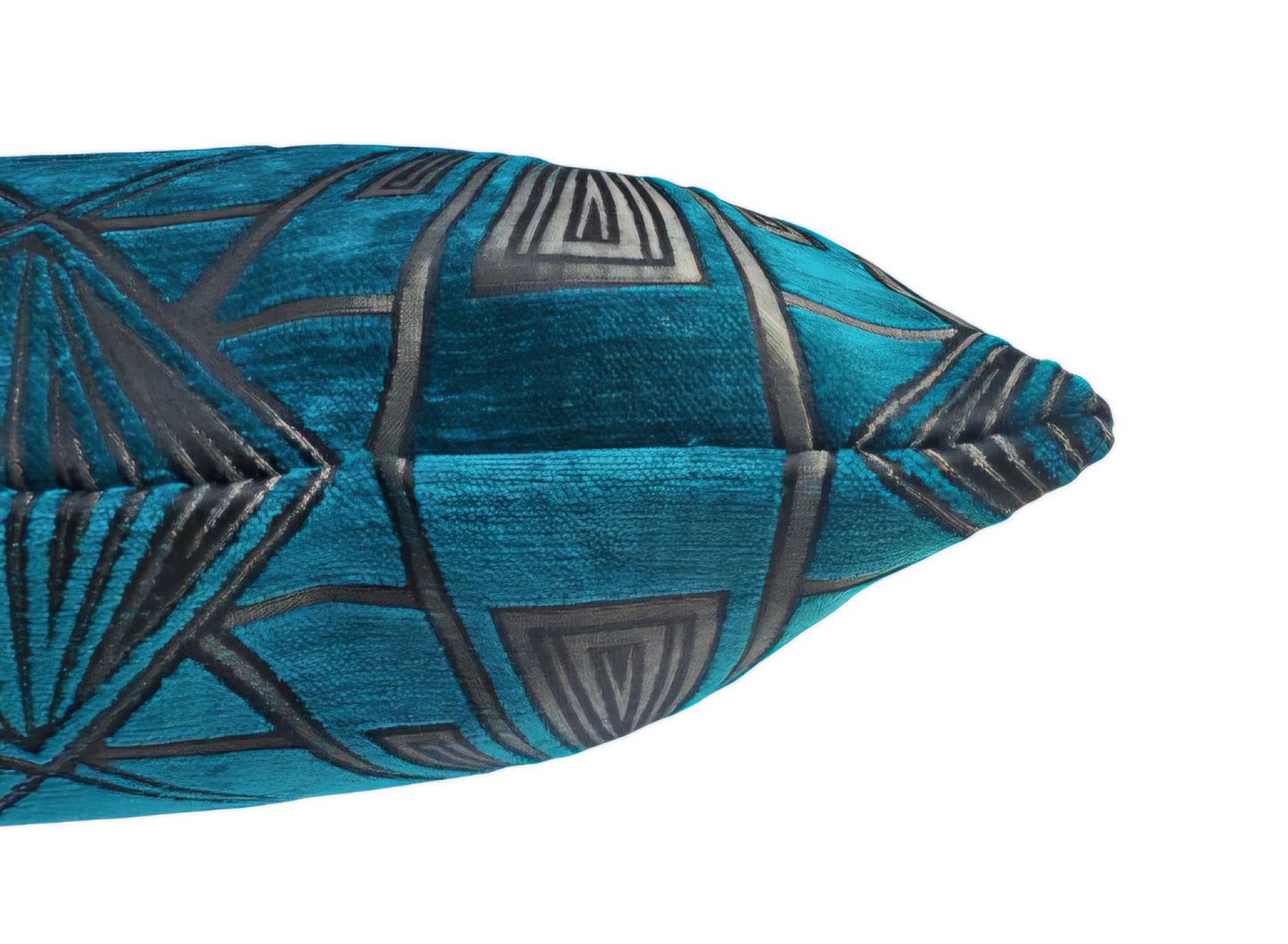 Art Deco print cushion in teal and gold