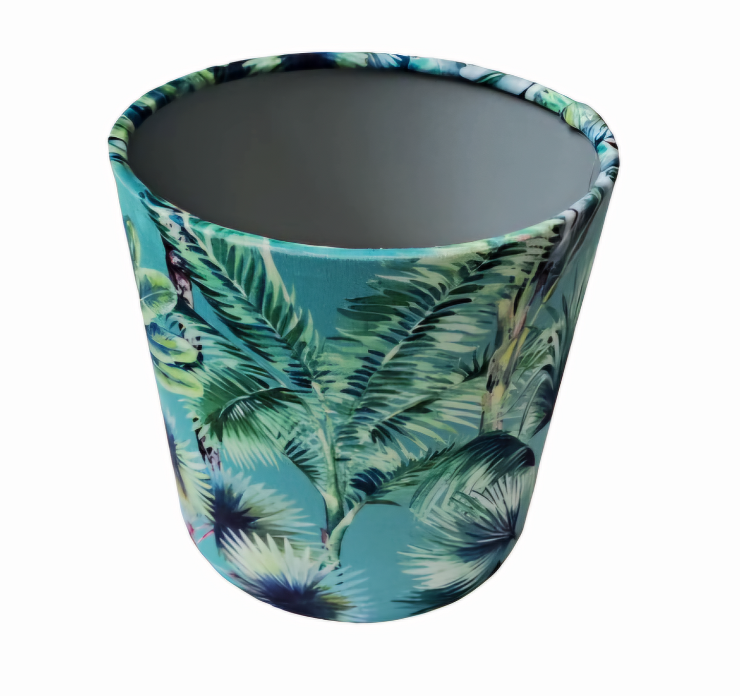 Palm springs print lampshade in blue and green with metallic embossed lining