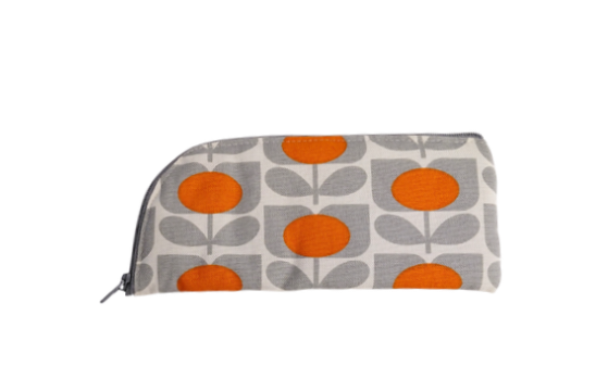 Retro flower print glasses/sunglasses case in orange and grey