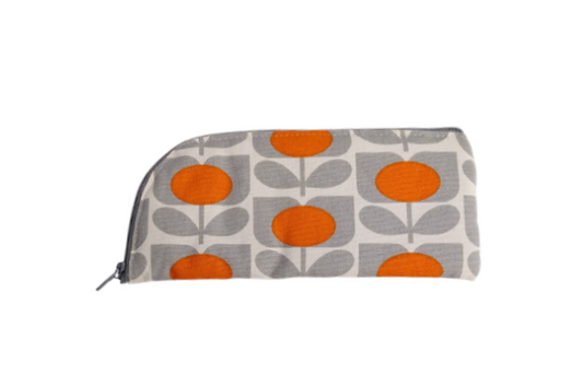 Retro flower print glasses/sunglasses case in orange and grey