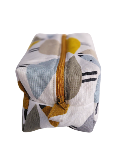 Love bird print cosmetic bag in yellow and blue