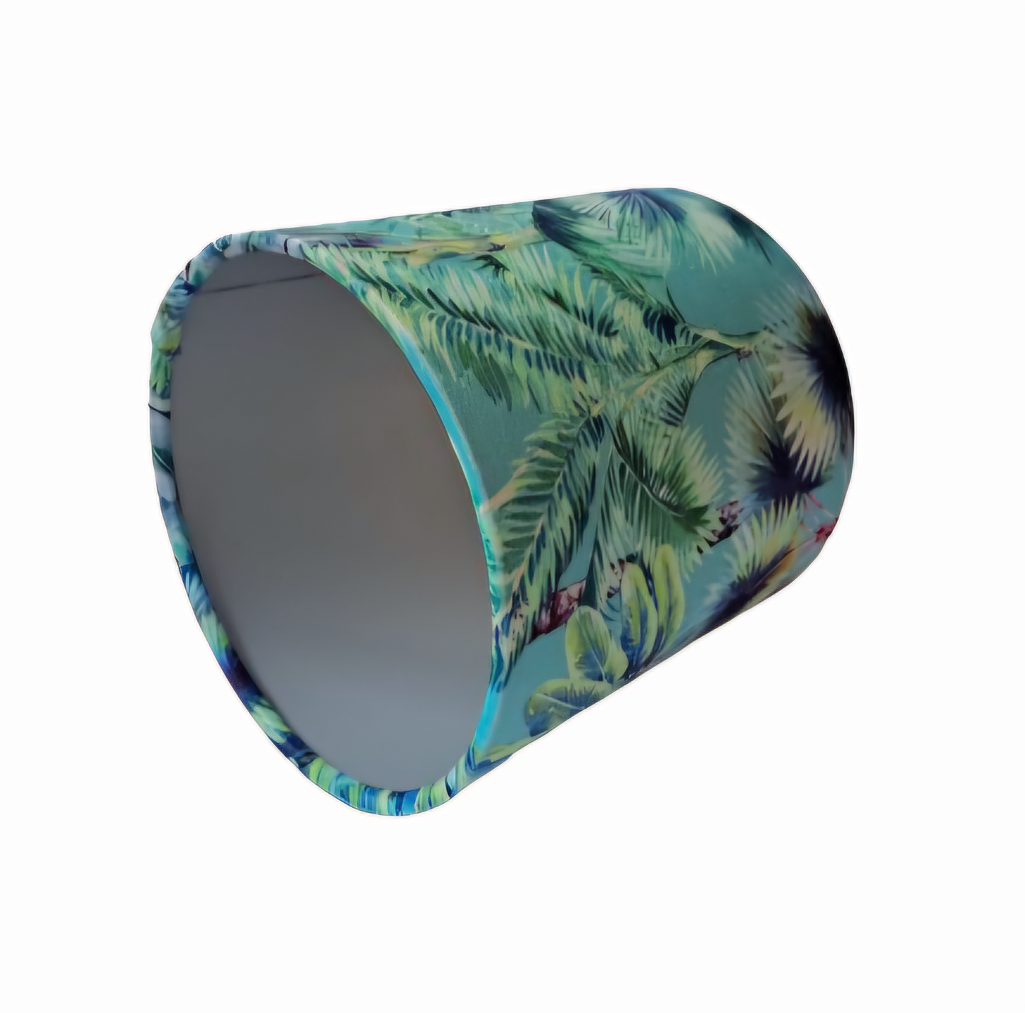 Palm springs print lampshade in blue and green with metallic embossed lining