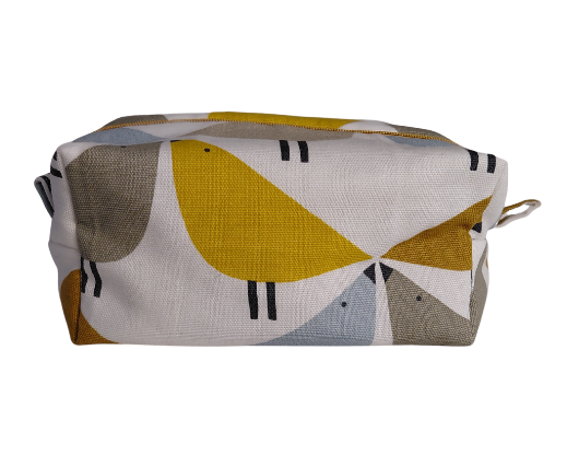 Love bird print cosmetic bag in yellow and blue