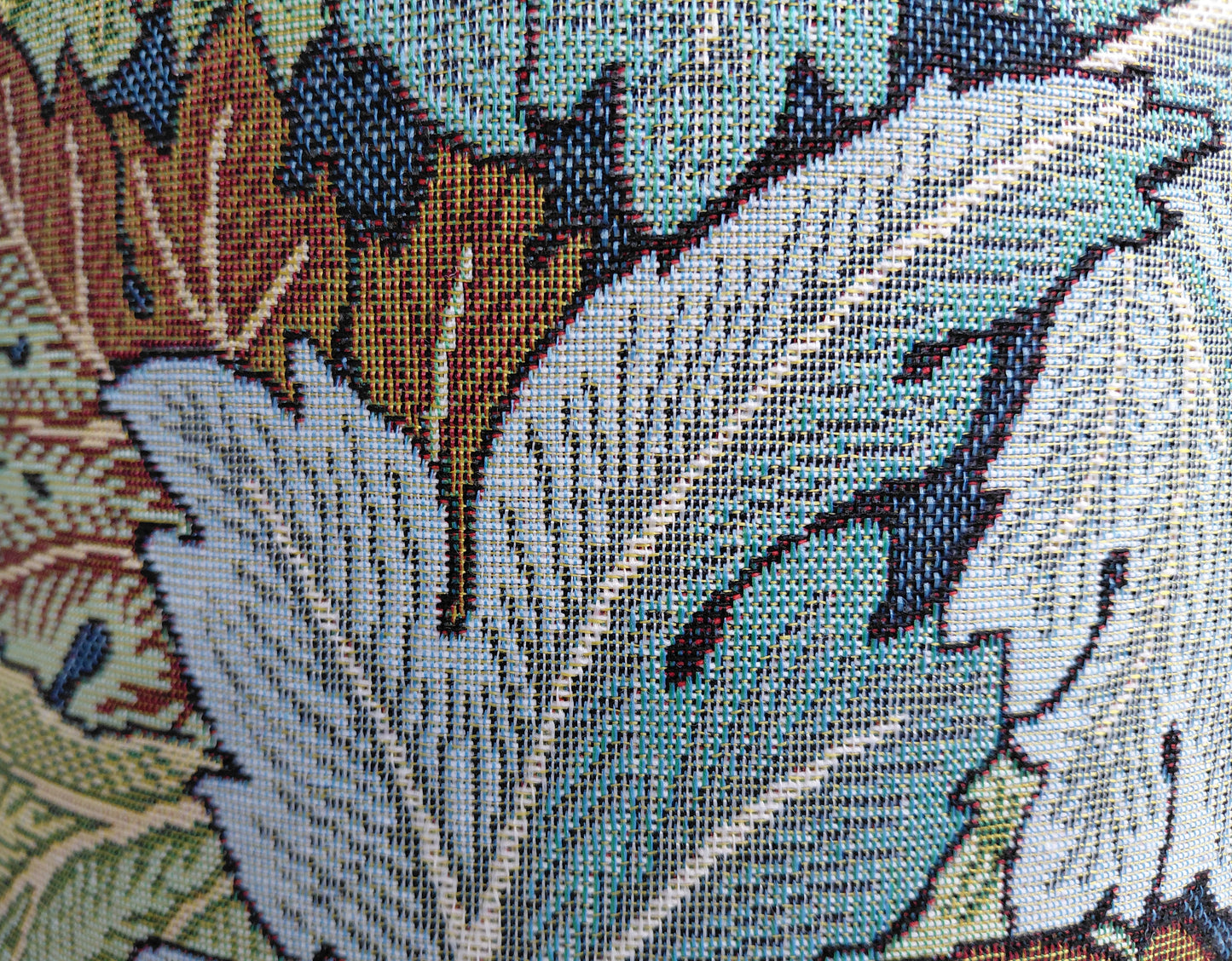William Morris Acanthus tapestry print lampshade in blue and green with white lining