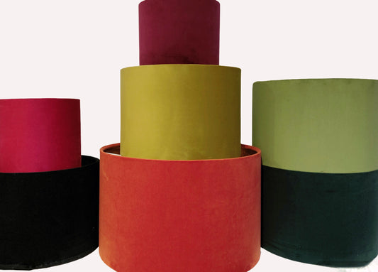Velvet Lampshade with metallic embossed Lining – Luxurious Drum Light Shade – Modern Velvet Lighting in selection of colours