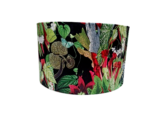 Tropical print lampshade in black, pink and green