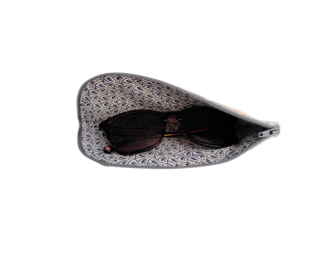Retro flower print glasses/sunglasses case in orange and grey