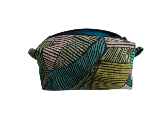 Geometric print cosmetic bag in green