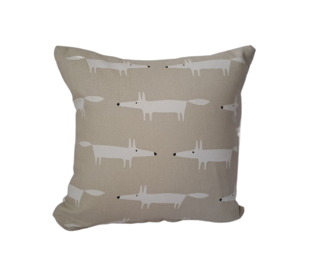 Mini Mr Fox print cushion in white