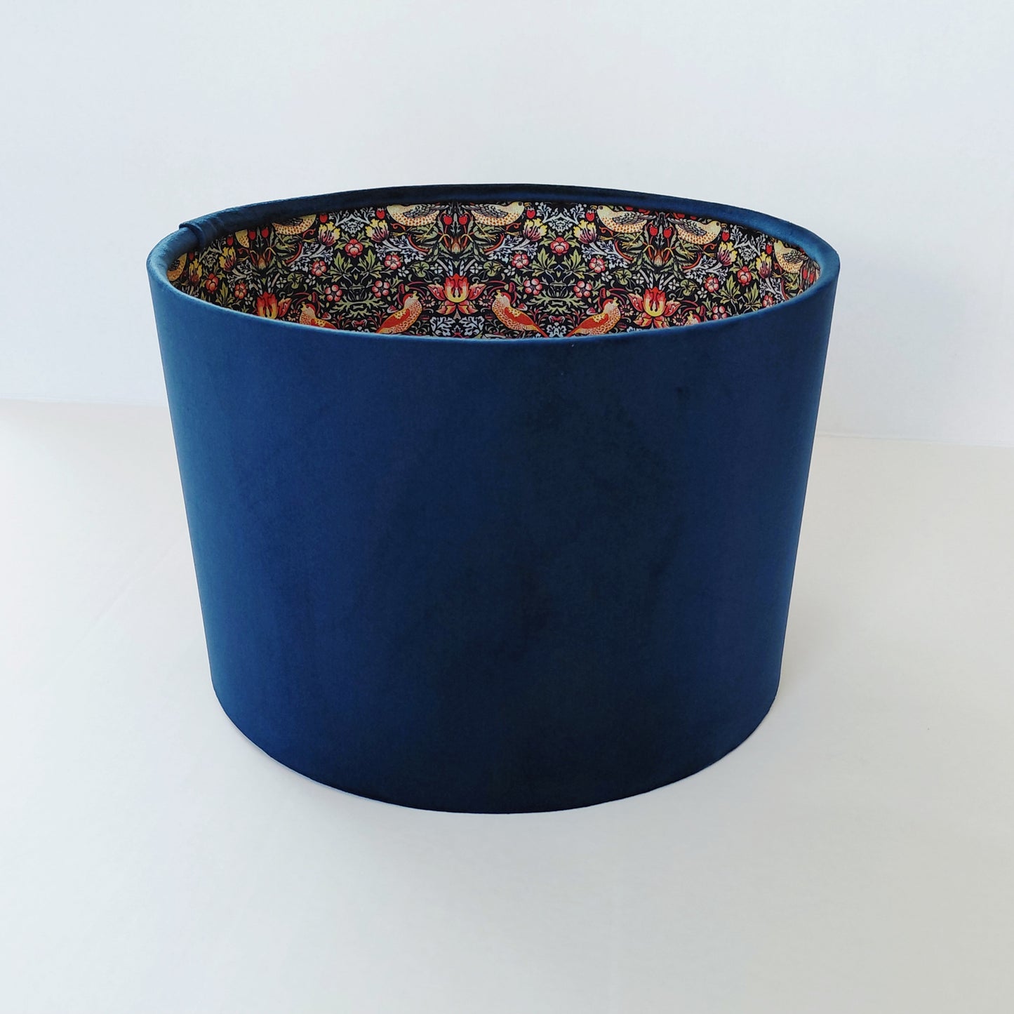 Double sided velvet lampshade with William Morris lining