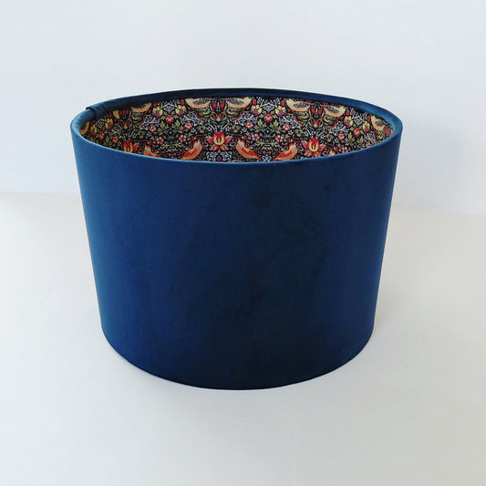 Double sided velvet lampshade with William Morris lining