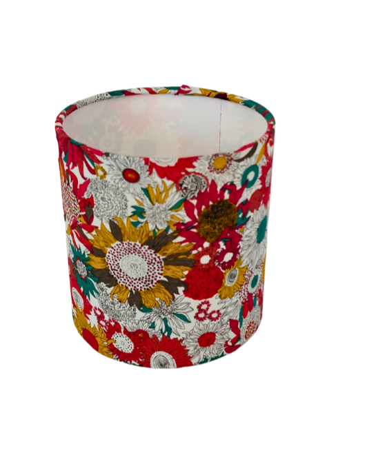 Sunflower Print Lampshade – yellow, red and green Drum Shade –  Flower Print Lighting – Modern Botanical Home Decor