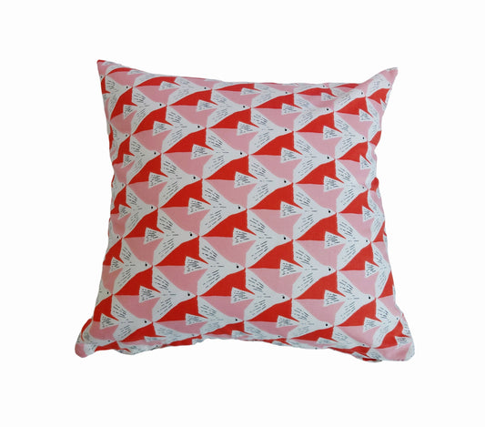 Bird Print Cushion – Red and Pink Throw Pillow – Swallow print Cushion Cover – Bird Decor Accent Pillow – Bright Bird Design sofa cushion