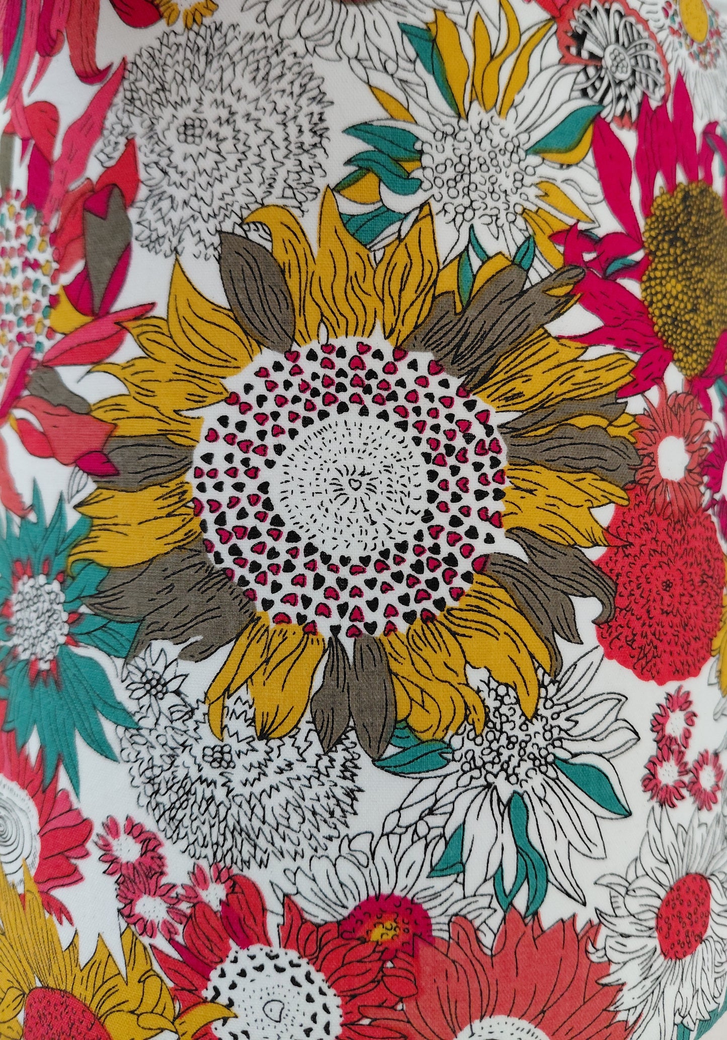 Sunflower Print Lampshade – yellow, red and green Drum Shade –  Flower Print Lighting – Modern Botanical Home Decor