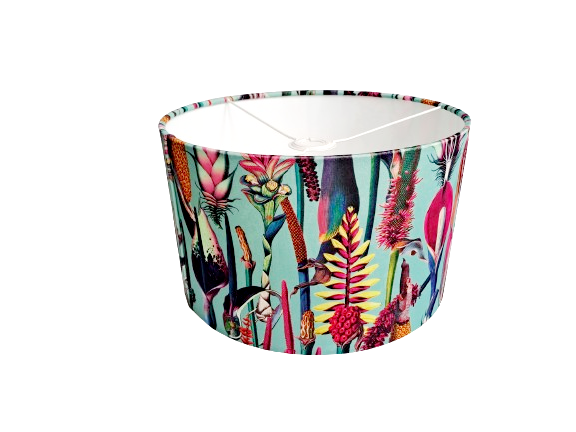 Botanical print lampshade in blue and pink