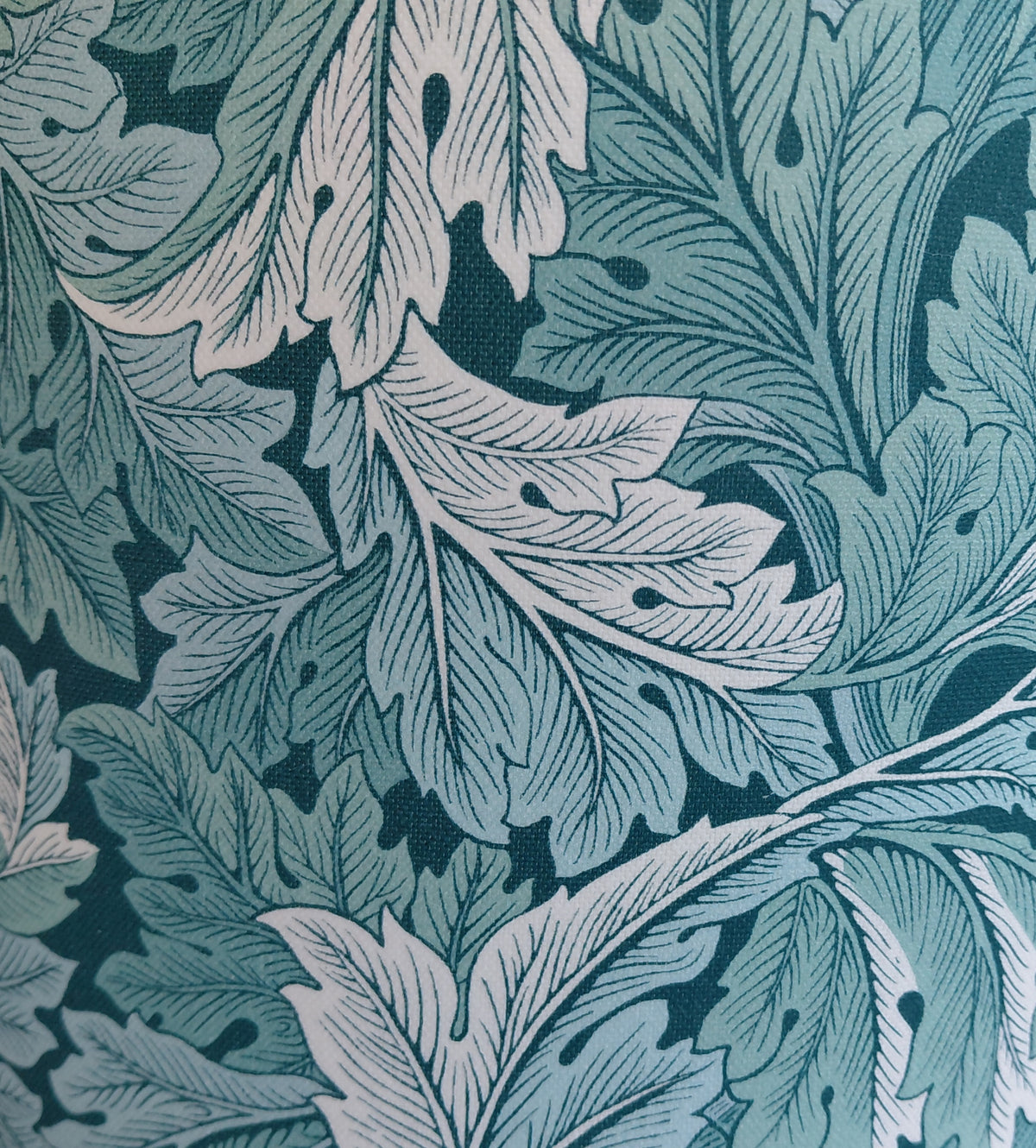 William Morris Acanthus linen print lampshade in teal with white lining