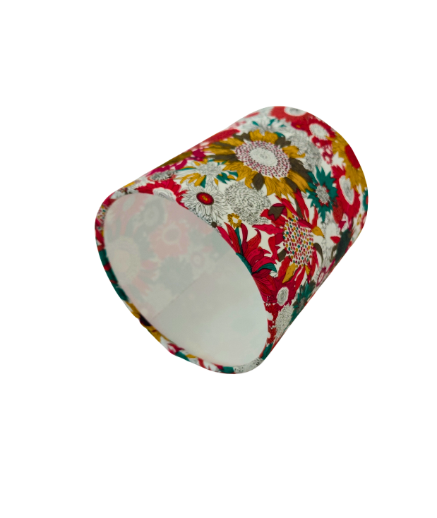 Sunflower Print Lampshade – yellow, red and green Drum Shade –  Flower Print Lighting – Modern Botanical Home Decor