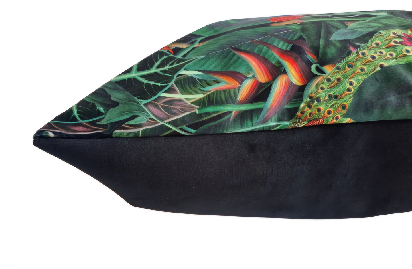 Tropical rainforest print velvet cushion in green