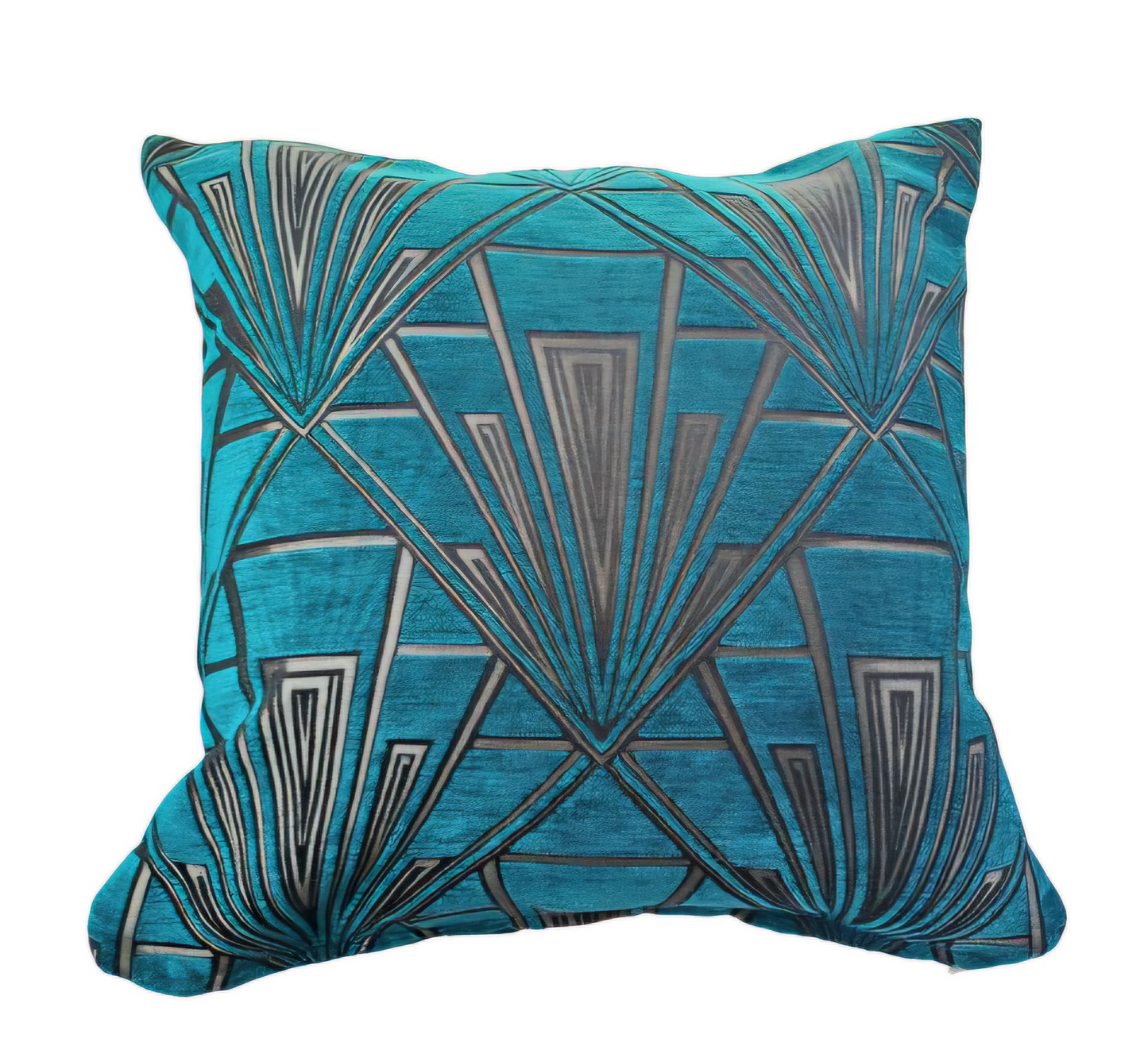 Art Deco print cushion in teal and gold